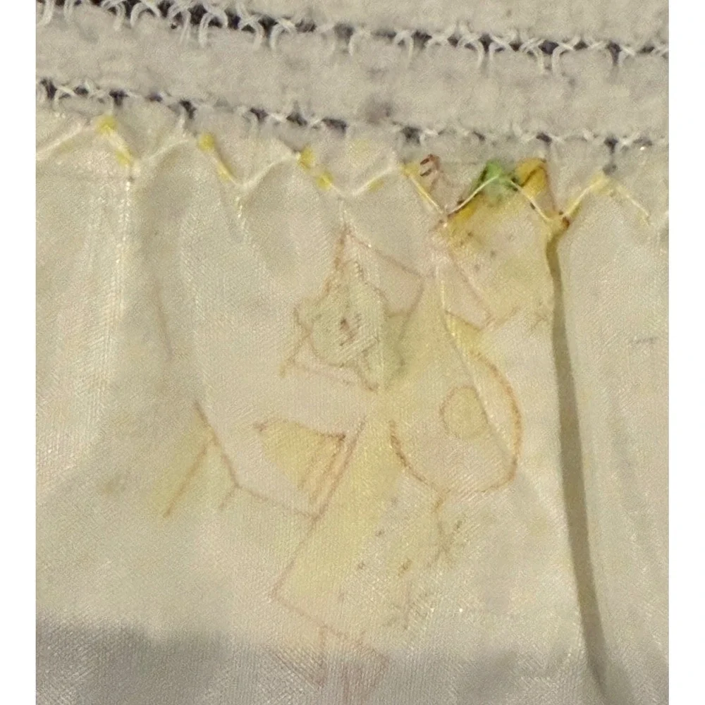 Vintage Carter's Baby Blanket Cream Yellow Satin Ruffle Trim Nursery Bear Train